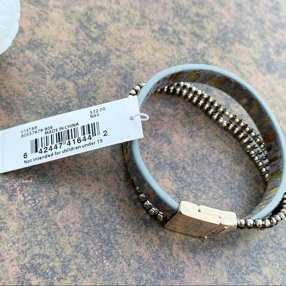 NWT LONNA & LILLY GUNMETAL AND LEATHER WRAP BRACELET. - Picture 5 of 7